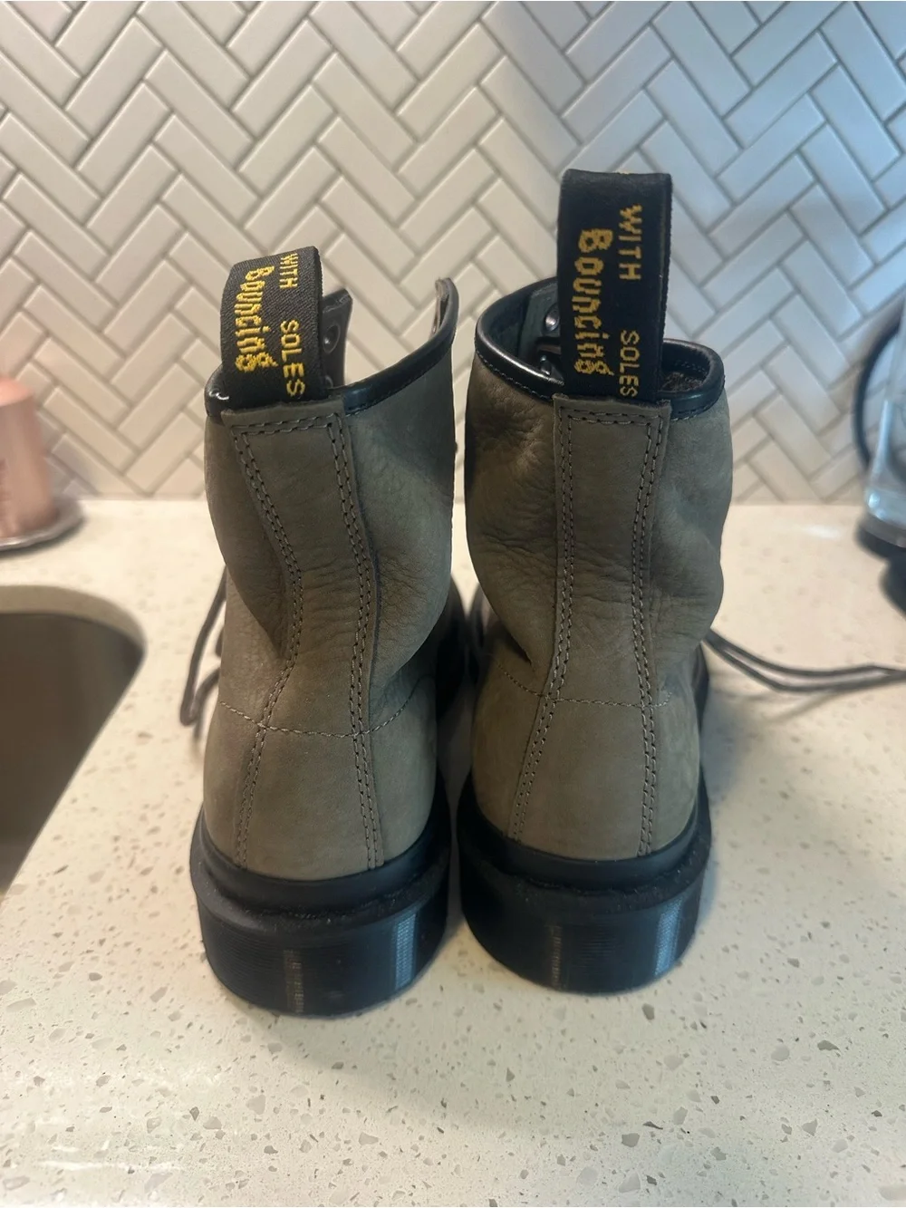 Dr. Martens Taupe Lace-Up Leather Boots